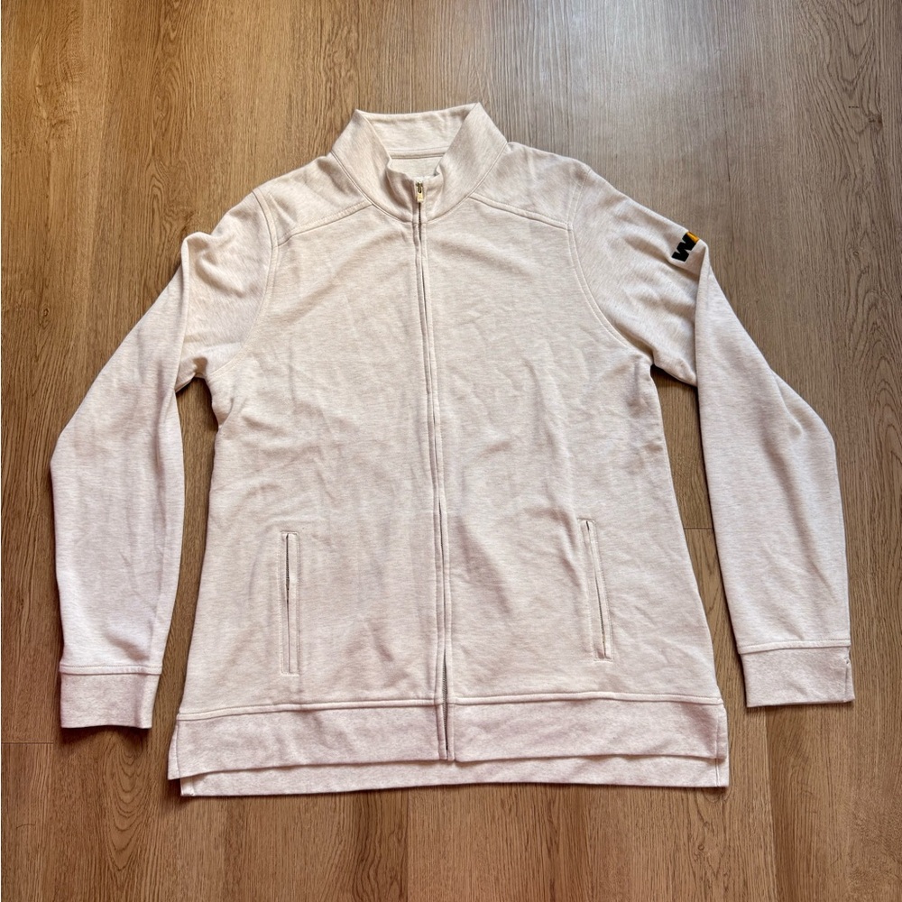 Peter Millar Men's Beige Lightweight Knit Full Zip Mock Neck Sweatshirt Large L